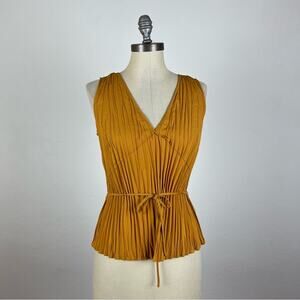 Vince Orange Pleated Tie Waist Tank Top
